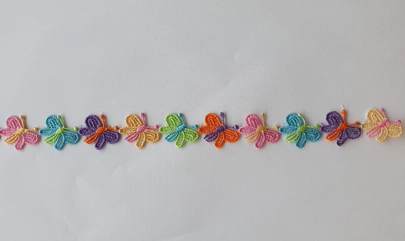 Guipure Butterfly Lace Trim: 25mm: Multi-coloured