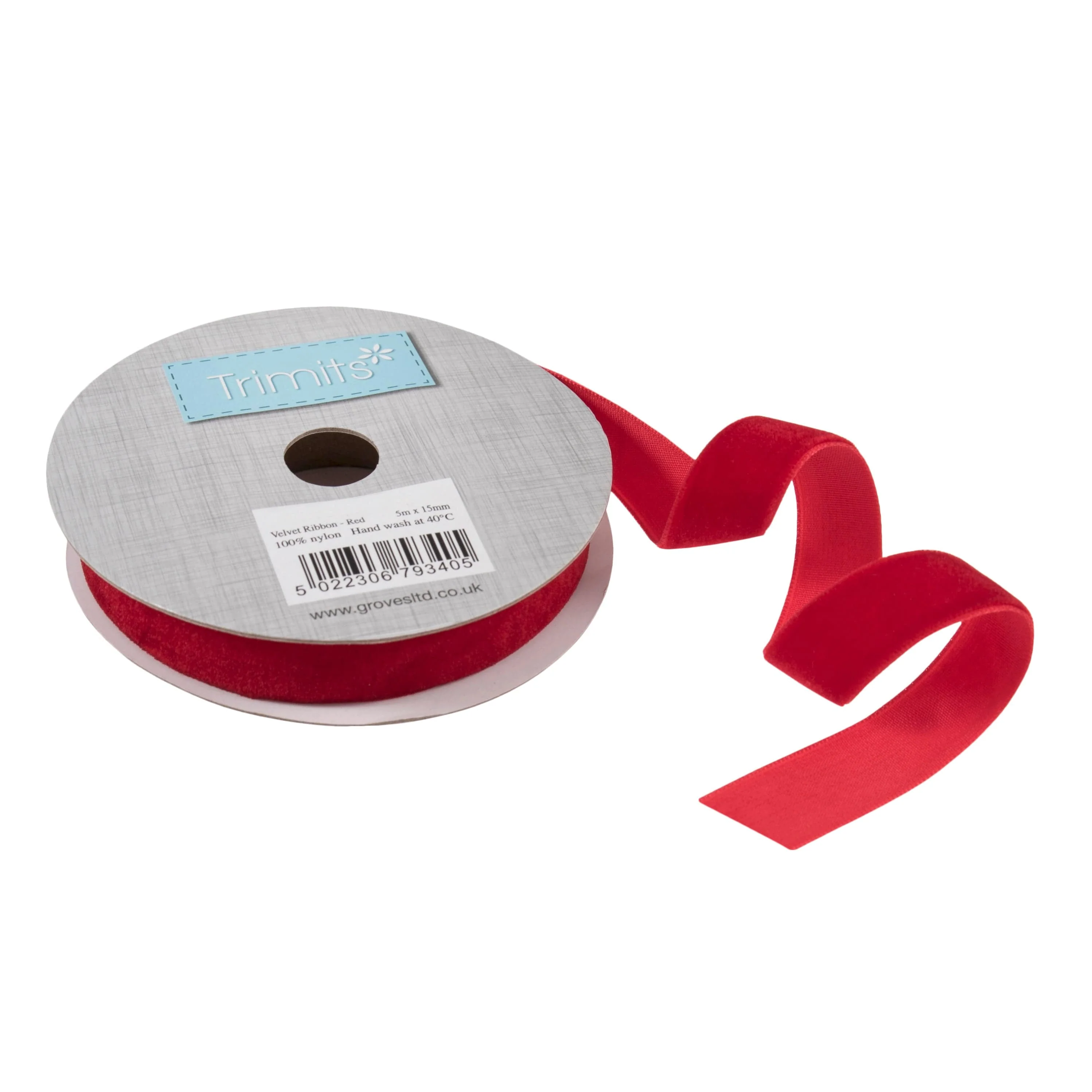 Velvet Ribbon Reel: 5m x 15mm: Red (Price per reel) - Image 2