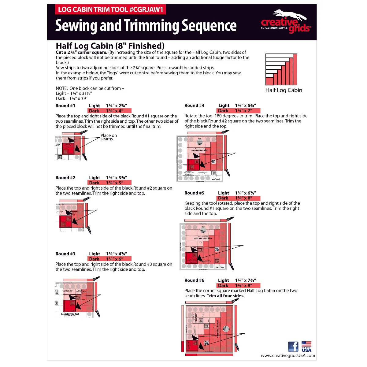 Creative Grids Non slip: Log Cabin Trim Tool (8" Finished Blocks) - Image 2