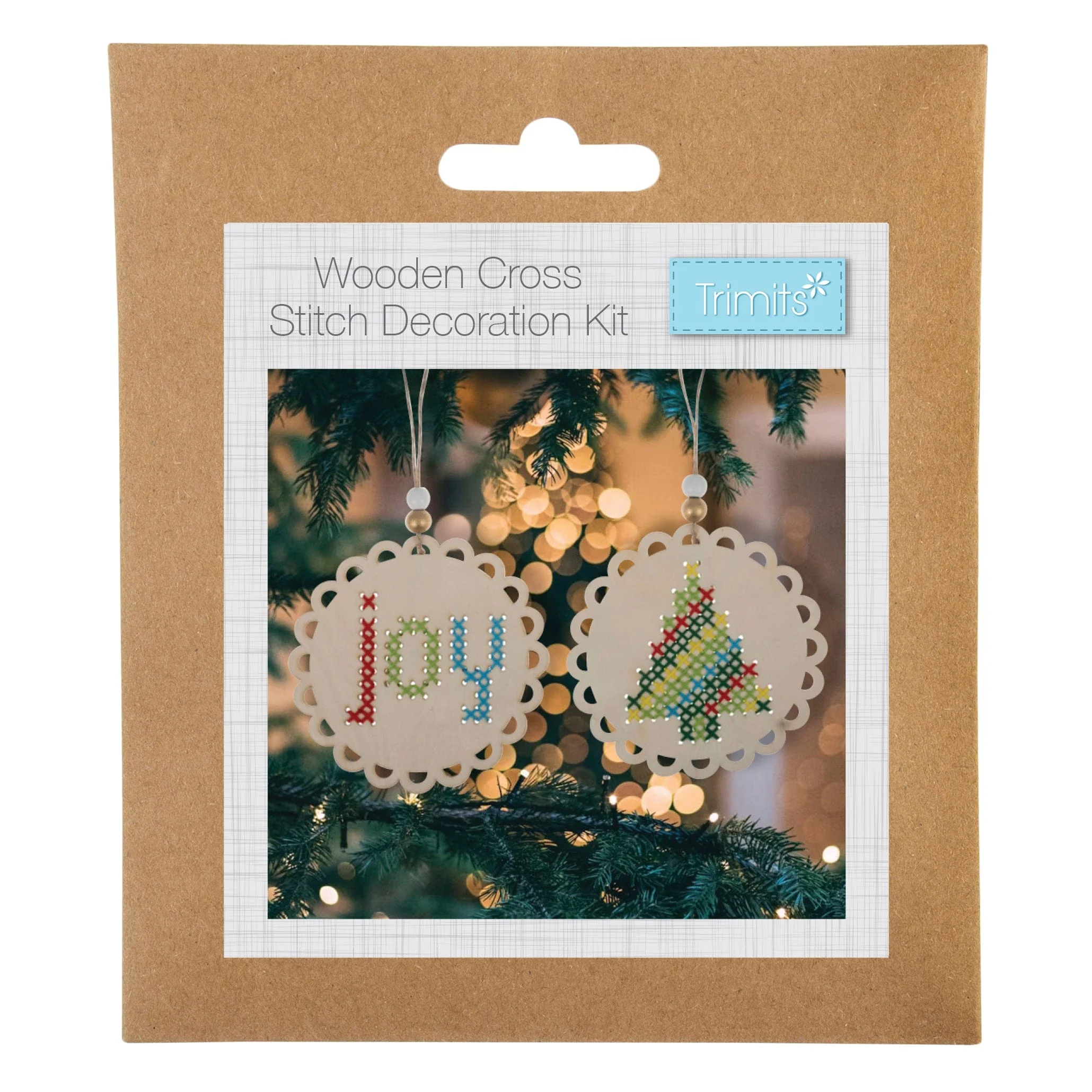 Cross Stitch Kit Pre-punched Wooden Shape Joy And Tree