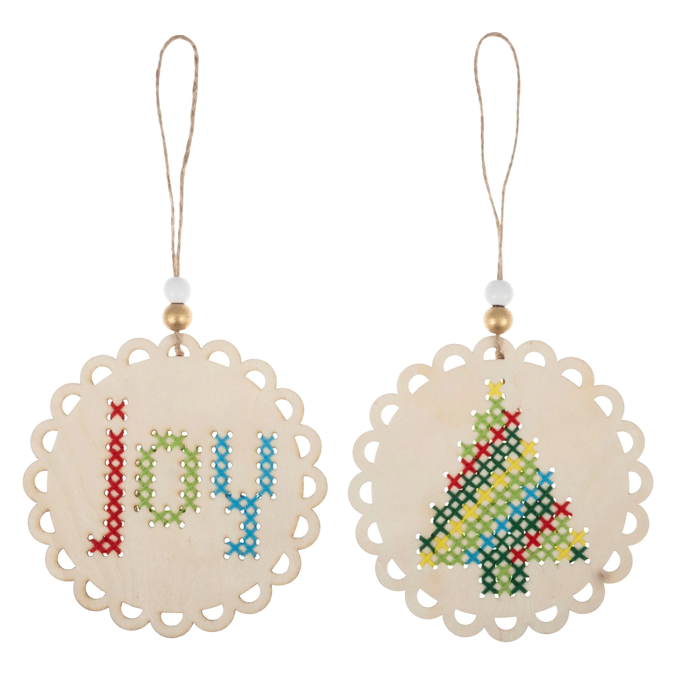 Cross Stitch Kit Pre-punched Wooden Shape Joy And Tree - Image 2