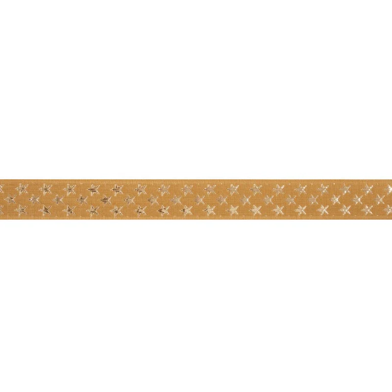 Galaxy Stars Ribbon Gold With Gold Metallic 25mm Wide