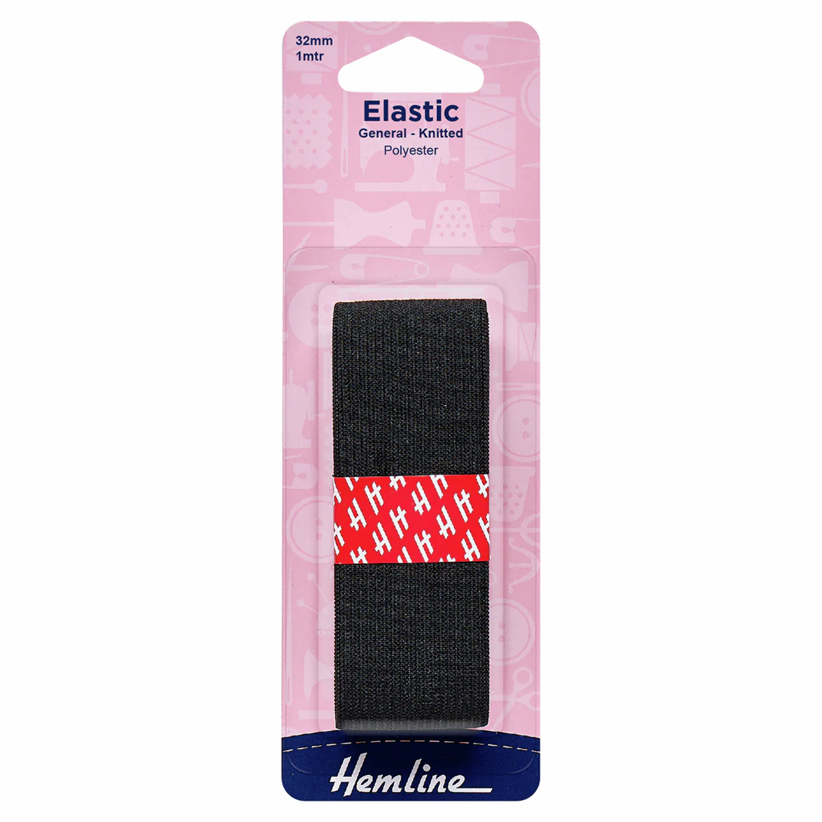 General Purpose Knitted Elastic Black 1 Metre x 32mm Wide