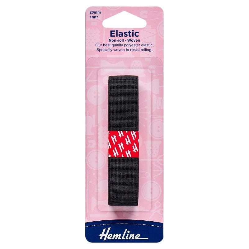 Elastic: Woven Non-Roll: Black: 1m x 20mm
