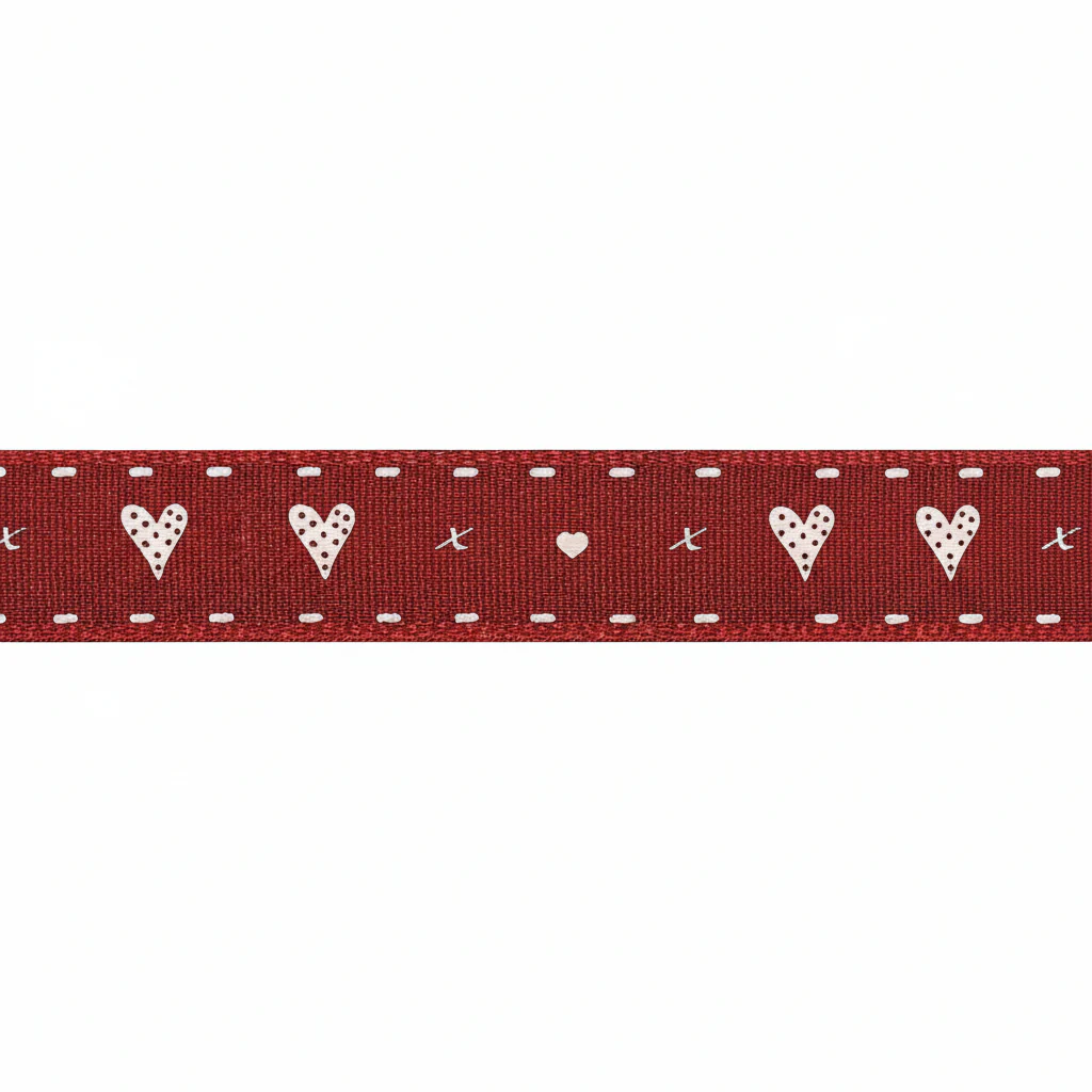 Hearts and Kisses Ribbon: 15mm: Red. Price per metre.