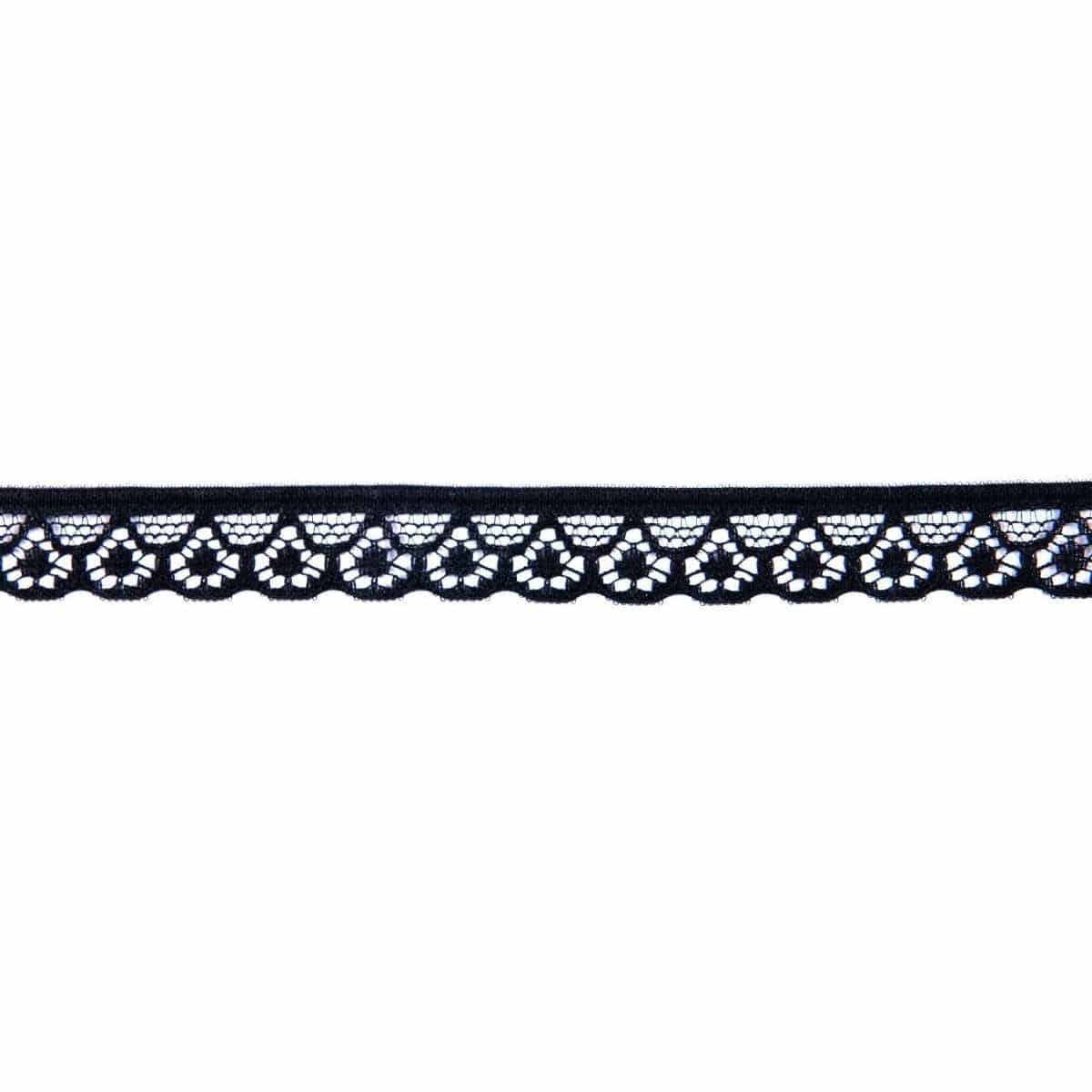 Nylon Narrow Lace Trim: Black: 10mm wide. Price per metre.