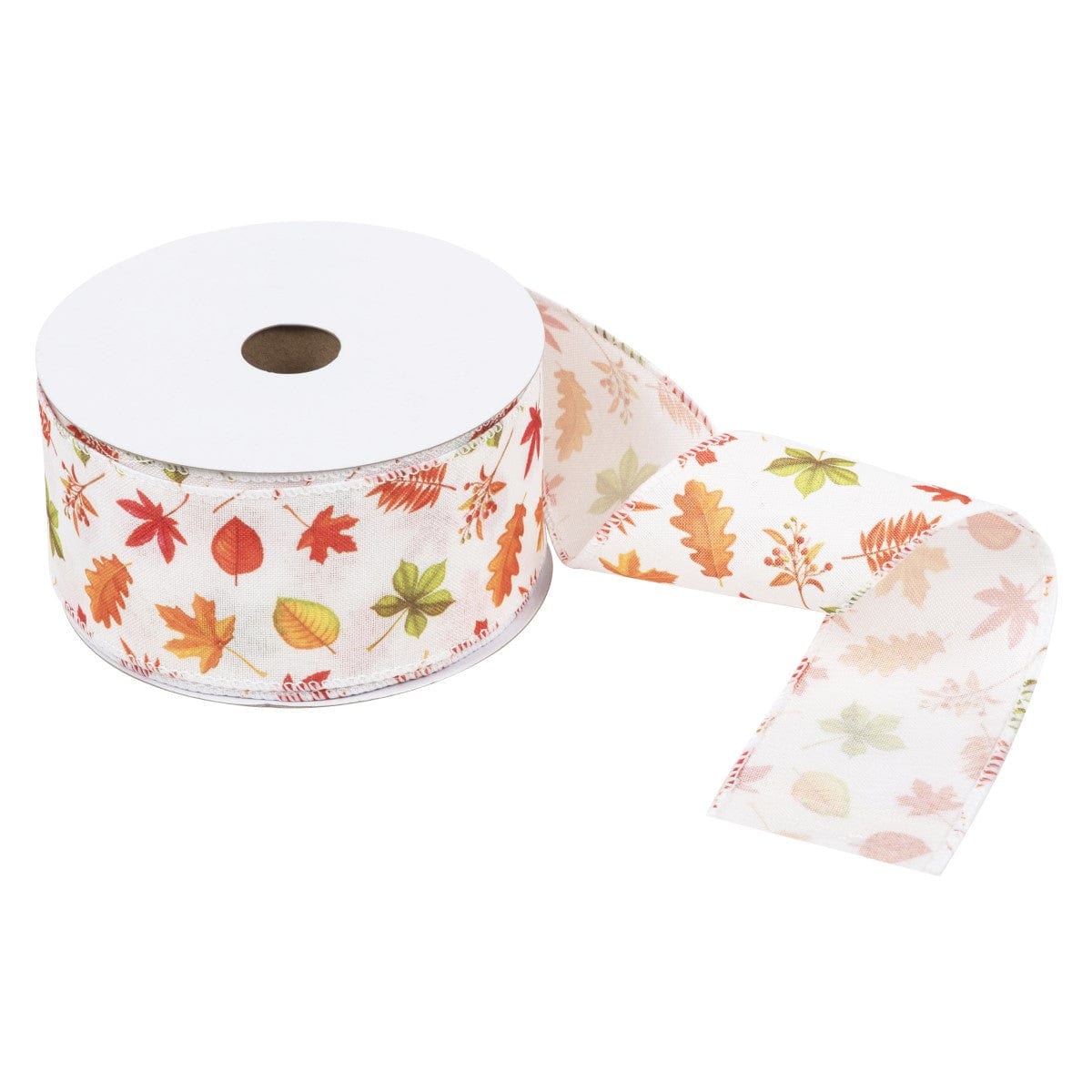 Printed Leaves Wire Edge Ribbon 63mm - Image 2