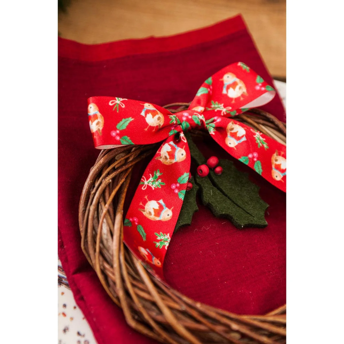 Little Robin Ribbon: Red: 25mm wide. Price per metre. - Image 3