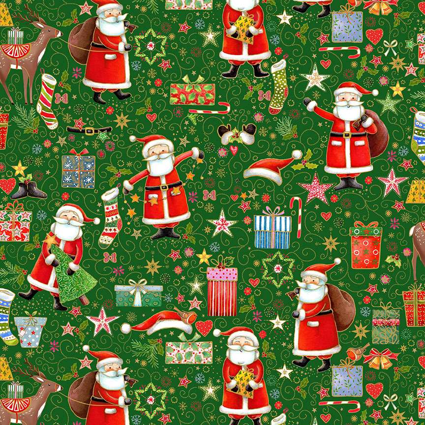 Makower Christmas Fabric Jolly Saint Nick