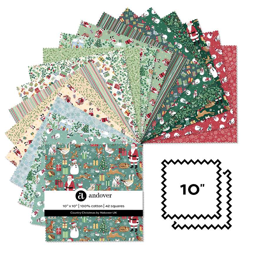 Makower Country Christmas 10" Square Pack