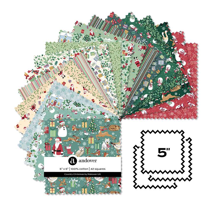 Makower Country Christmas 5" Square Pack