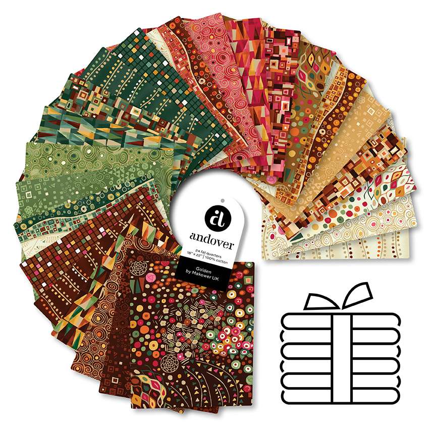 Makower Fabric Golden Metallic Fat Quarter Bundle 24 Piece