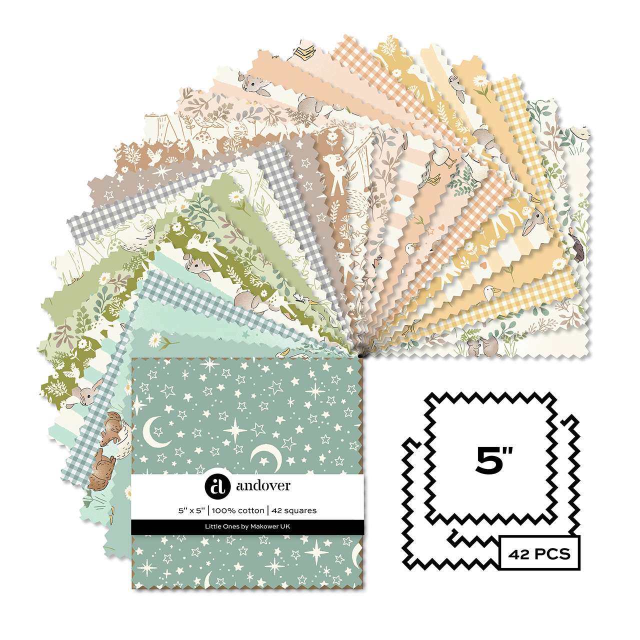Makower Fabric Little Ones 5" Square Pack