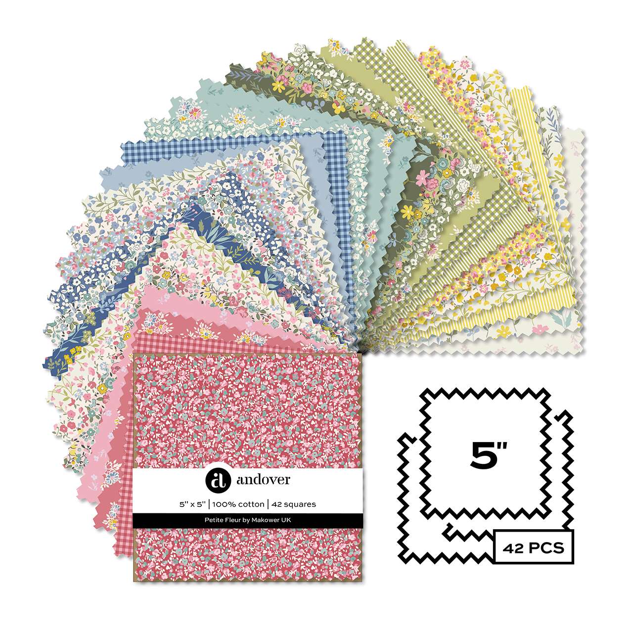 Makower Fabric Petite Fleur 5" Square Pack