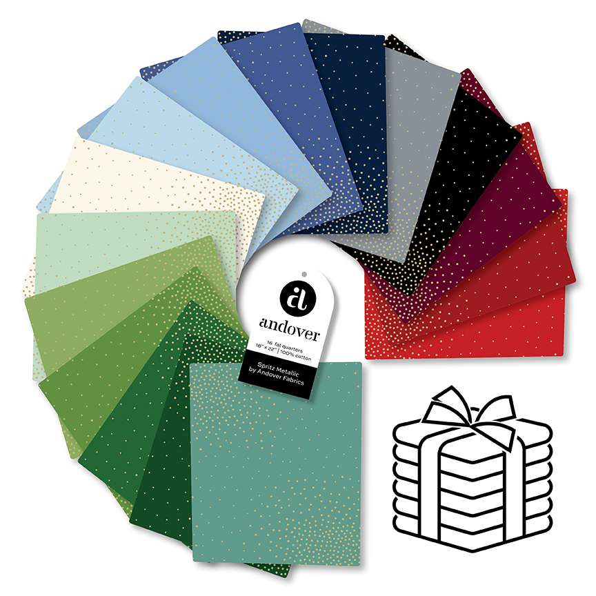 Makower Spritz Metallic Fat Quarter Bundle 16 Piece