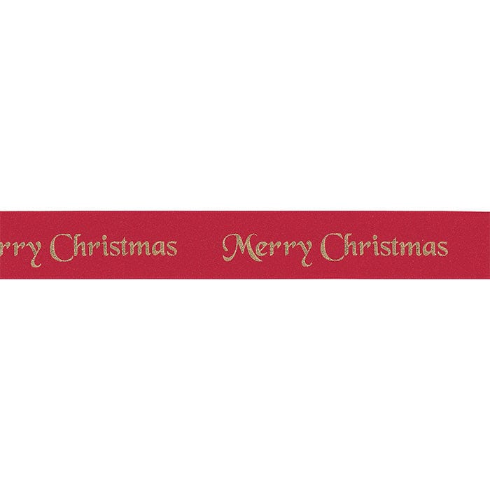 Merry Christmas Satin Ribbon Red with Gold Writing 10mm Wide