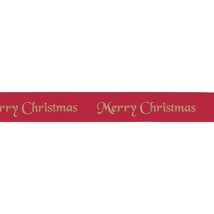 Merry Christmas Satin Ribbon Red with Gold Writing 25mm Wide