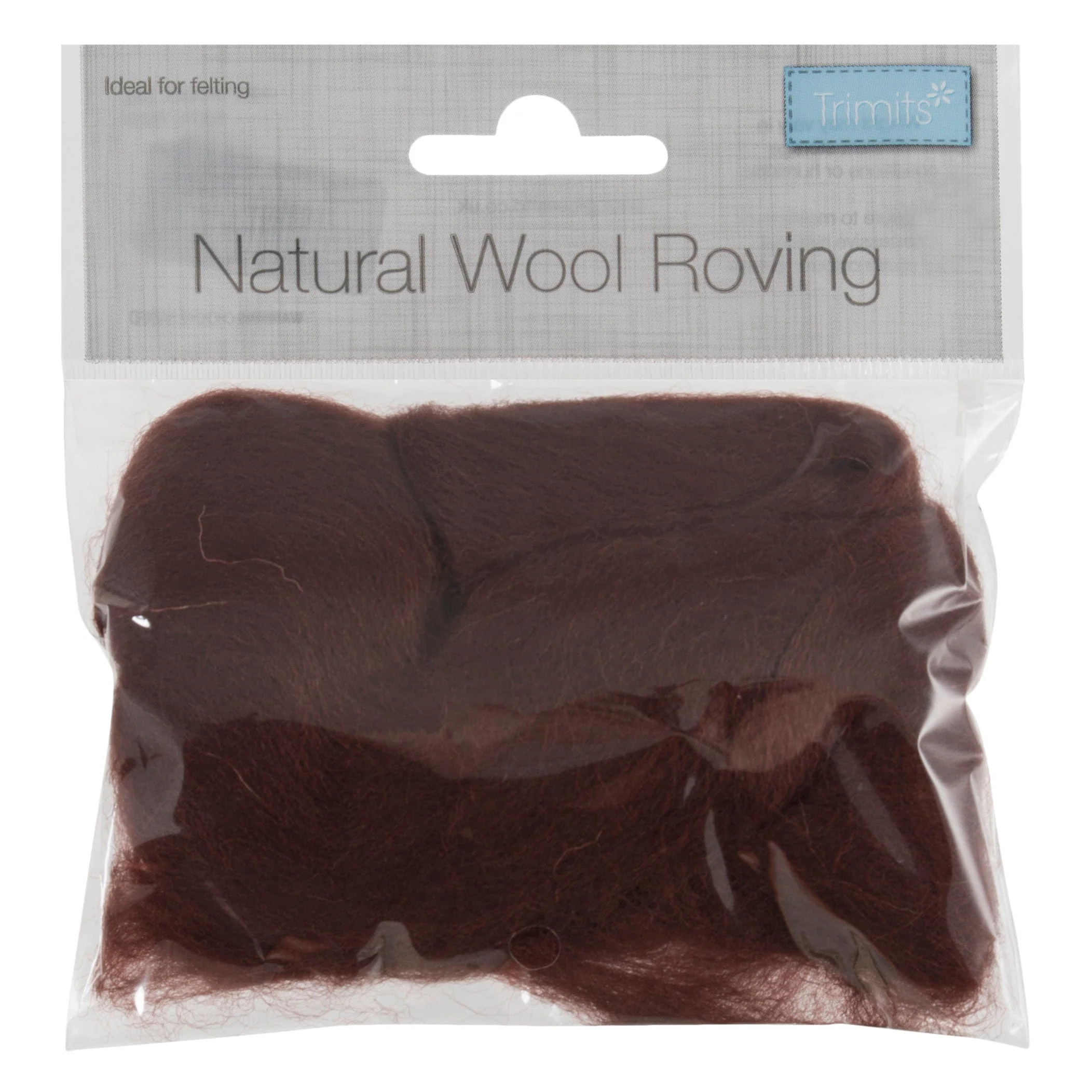 Natural Wool Roving, Chocolate, 10g Packet