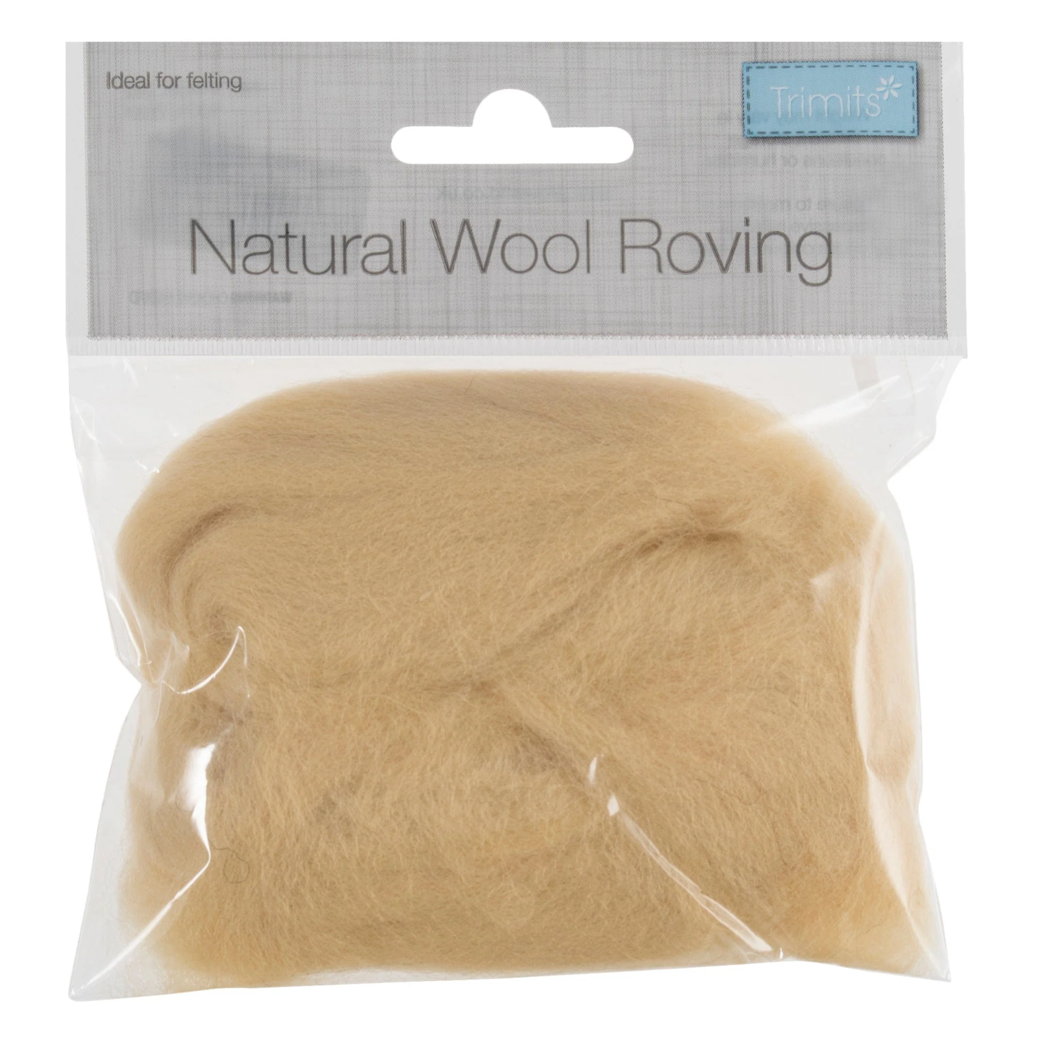 Natural Wool Roving, Cream, 10g Packet
