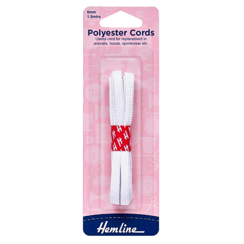 Polyester Cord White 1.5m x 6mm