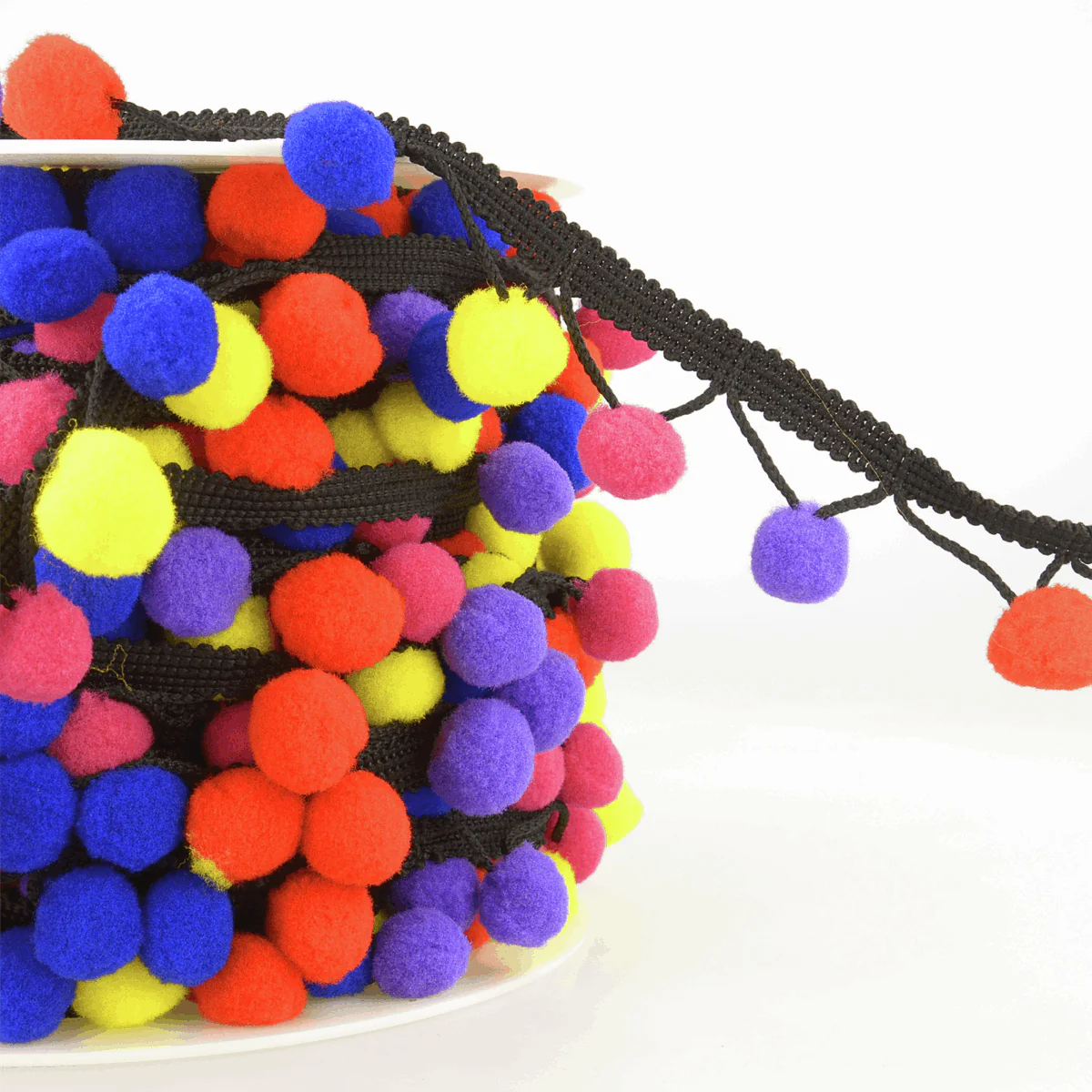 Pom Pom Fringe Trim: 25mm: Black and Multi