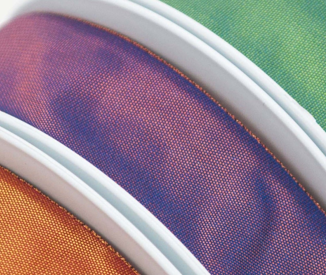 Radiance Ribbon Two Tone Shot Taffeta Metallic Edge Marine Tengerine 25mm Wide - Image 2