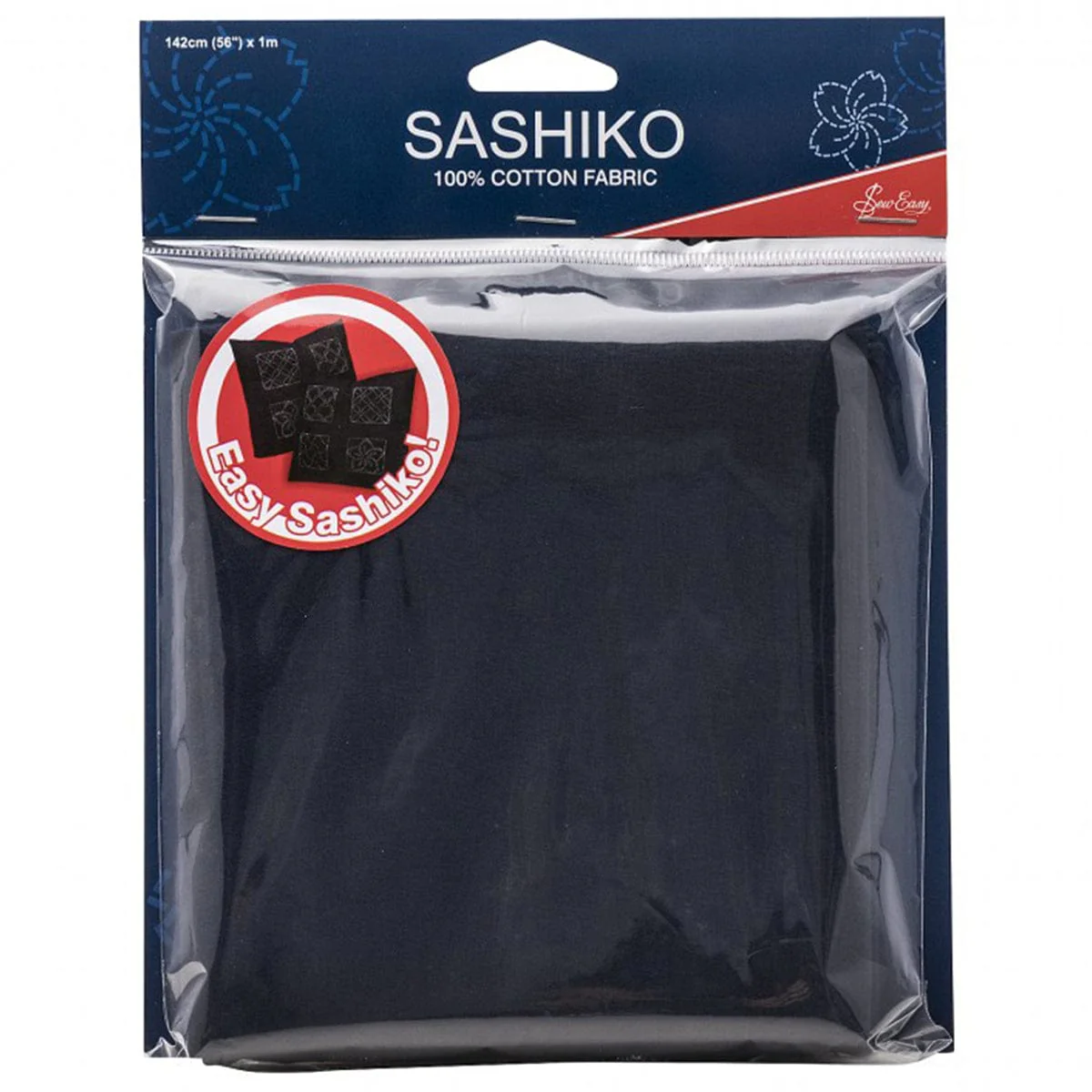 Sashiko Cotton Fabric: Dark Navy. 1 metre x 1.40 metres size.