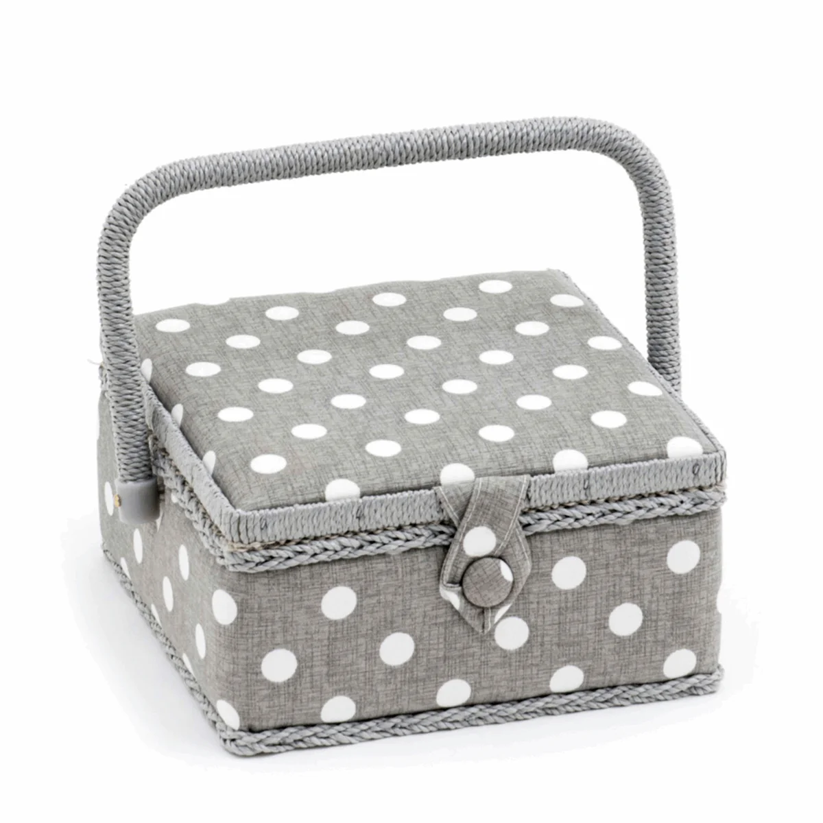 Sewing Box Square Grey Linen Polka Dot Small