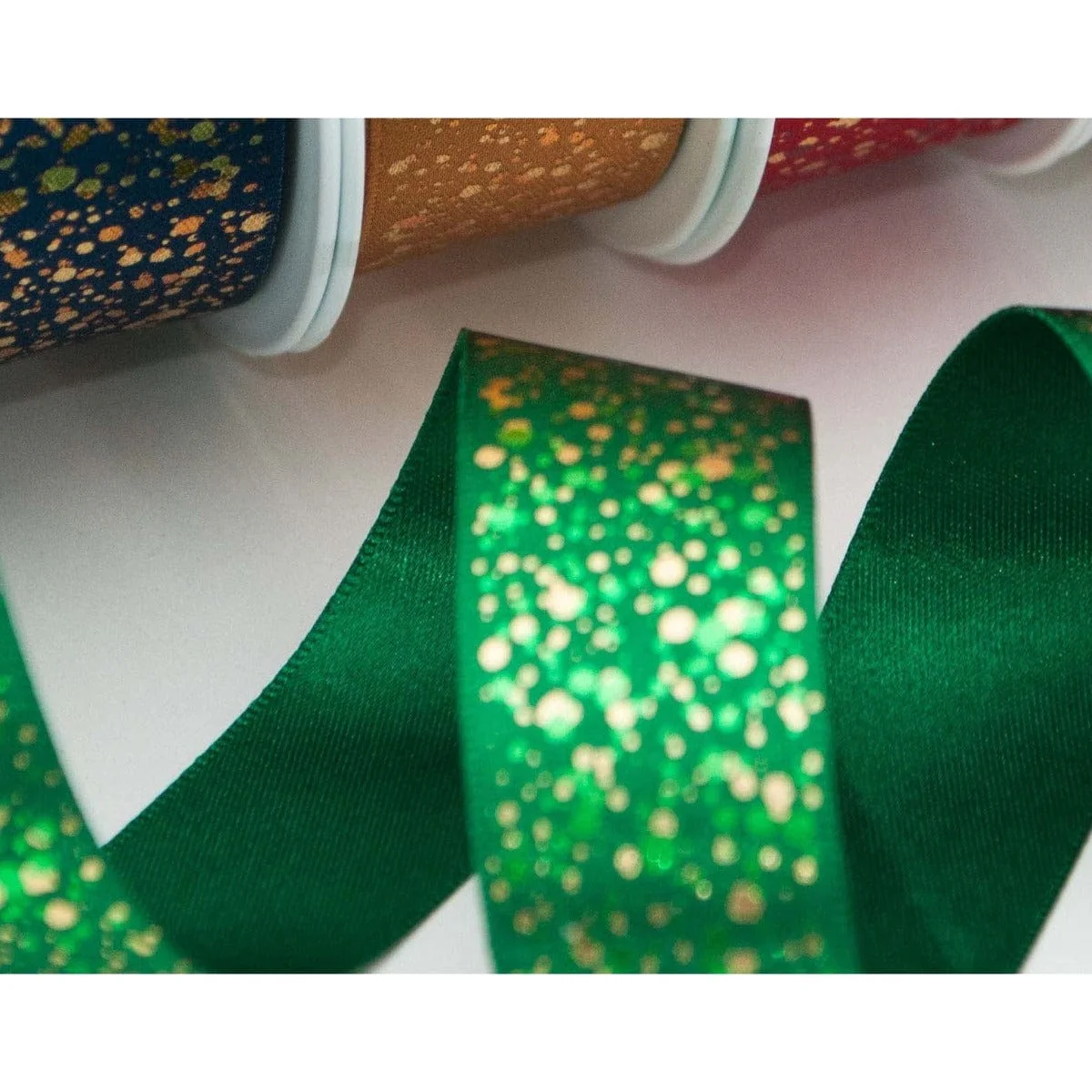 Sparkler Ribbon Hunter Green With Gold Metallic 25mm Wide - Image 2