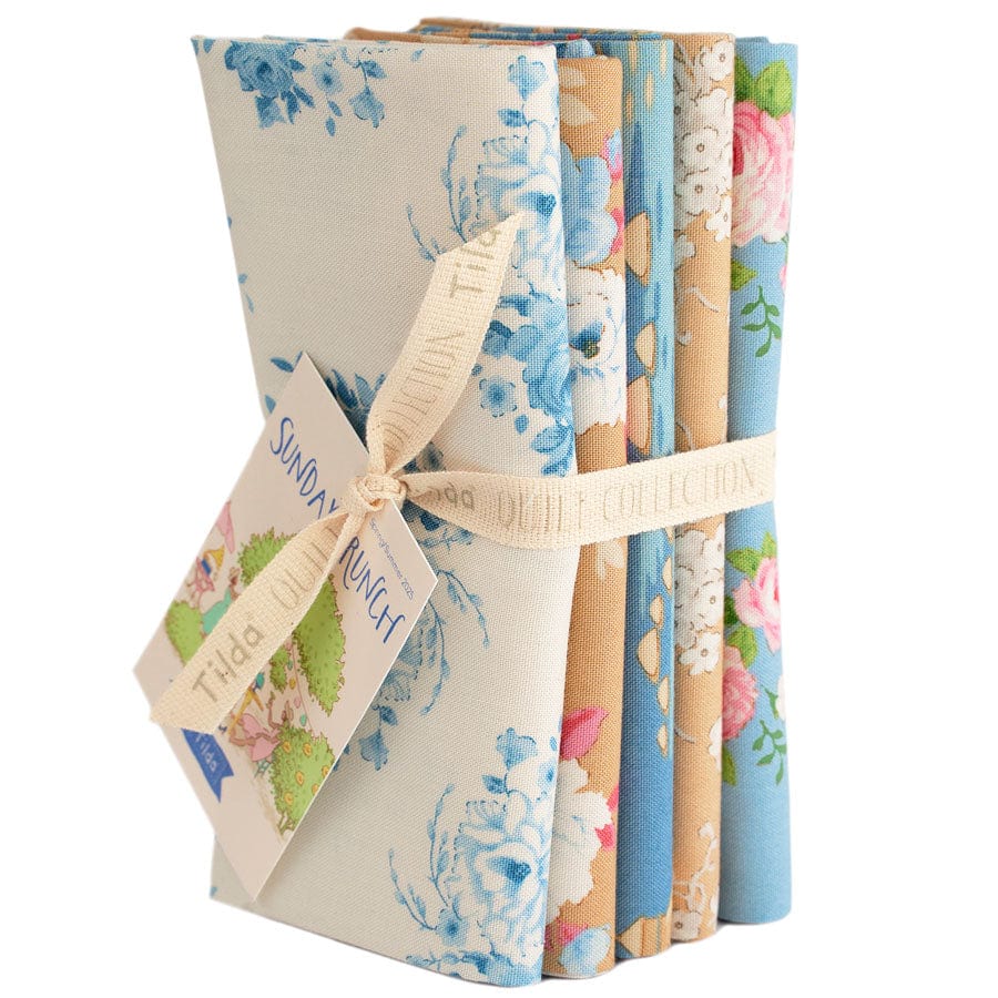 Tilda Sunday Brunch Fat Quarter Bundle 5 Piece Blue and Sand TD300225