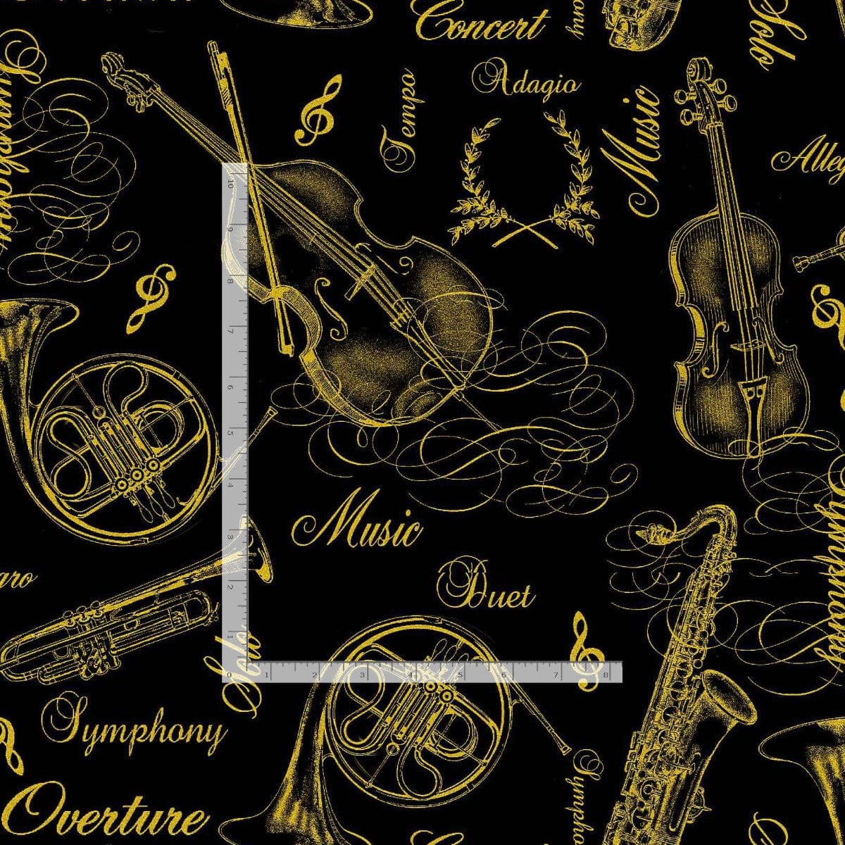 Timeless Treasures Fabric Musical Instruments Black Metallic