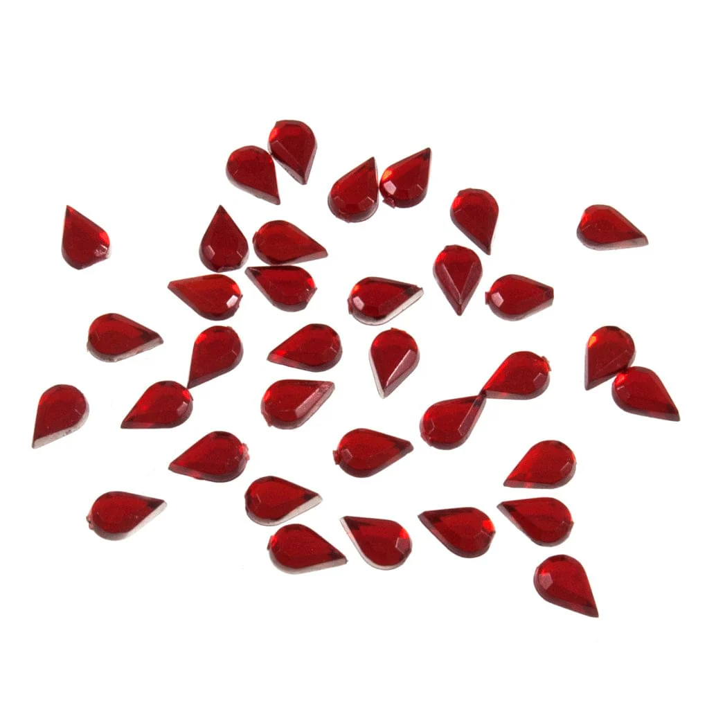 Acrylic Stones: Glue-On: Teardrop: 4 x 6mm: Red: Pack of 50