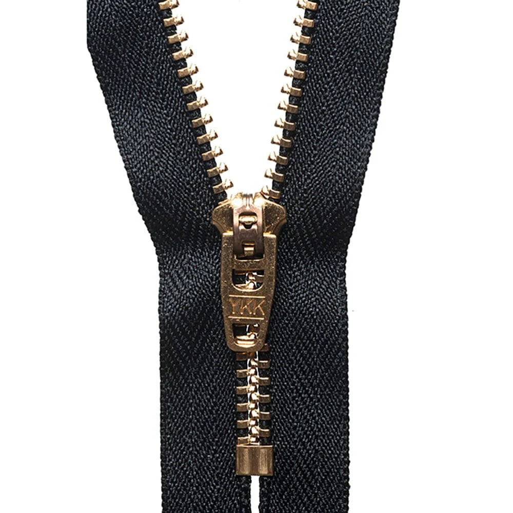YKK Brass Jeans Zip 18cm / 7 inch: Black (Colour 580)